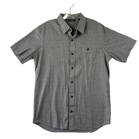 Travis Mathew Other - Travis Mathew Button Up Shirt Short Sleeve Size Medium Gray Black Stripe Cotton